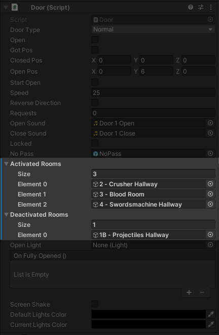 Door Component with Activated Rooms